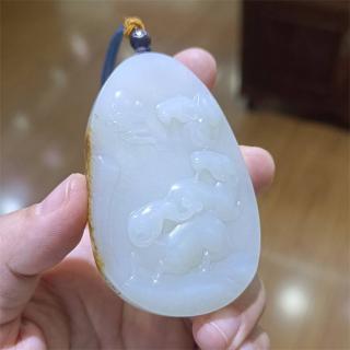 新疆和田玉白玉籽料经典秋梨皮老三阳开泰样样如意羊 xd20006