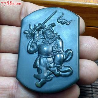 天然和田玉青玉钟馗招财辟邪吊坠精工浮雕驱邪钟馗青玉